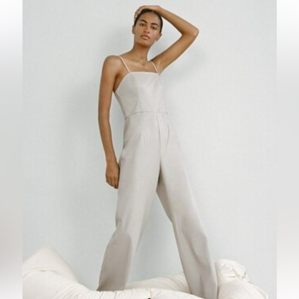ZARA WOMEN STONE FAUX LEATHER LONG JUMPSUIT Wide-Leg Silhouette